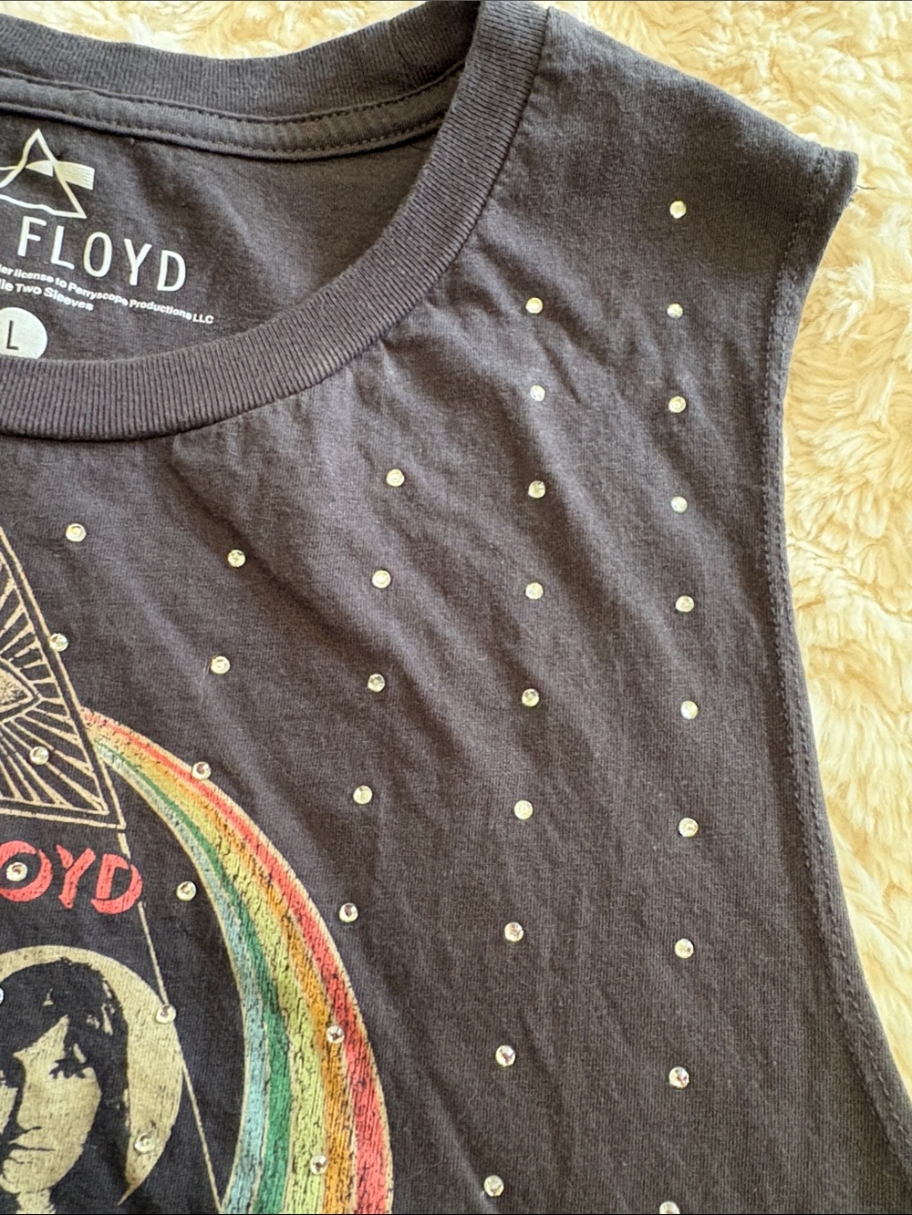 Pink Floyd Women's Black Cropped Graphic Tank Top Rhinestone - Picture 7 of 7